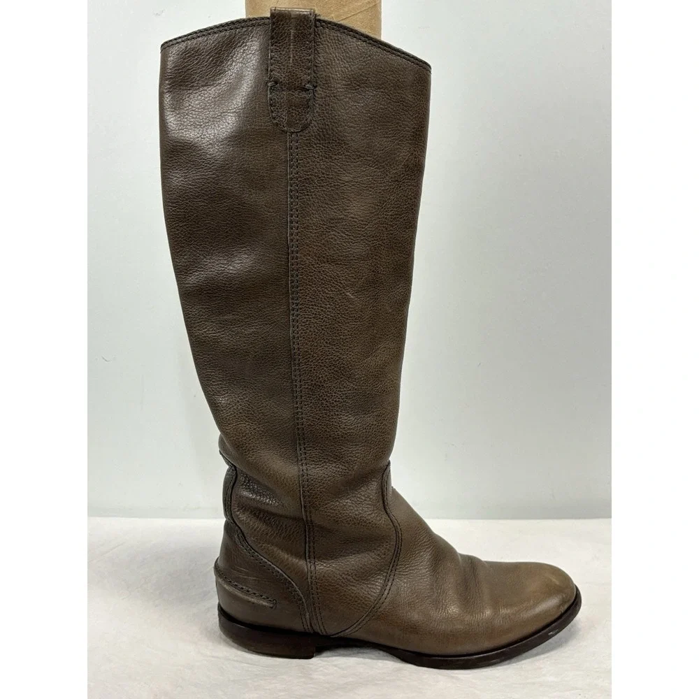 Madewell 1937 Leather Riding Boots Womens 7 Grey Brown Pull On Made In Italy